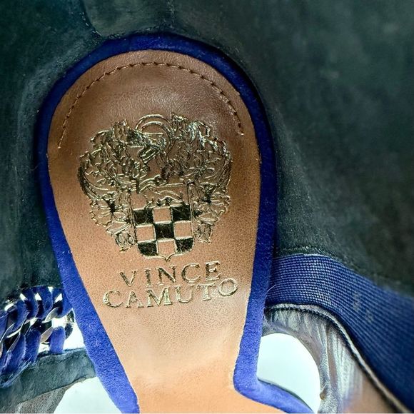 Vince Camuto Freya Open-Toe Heels Size 7 Blue Ankle Cuff Silver Chain Details - Picture 8 of 12